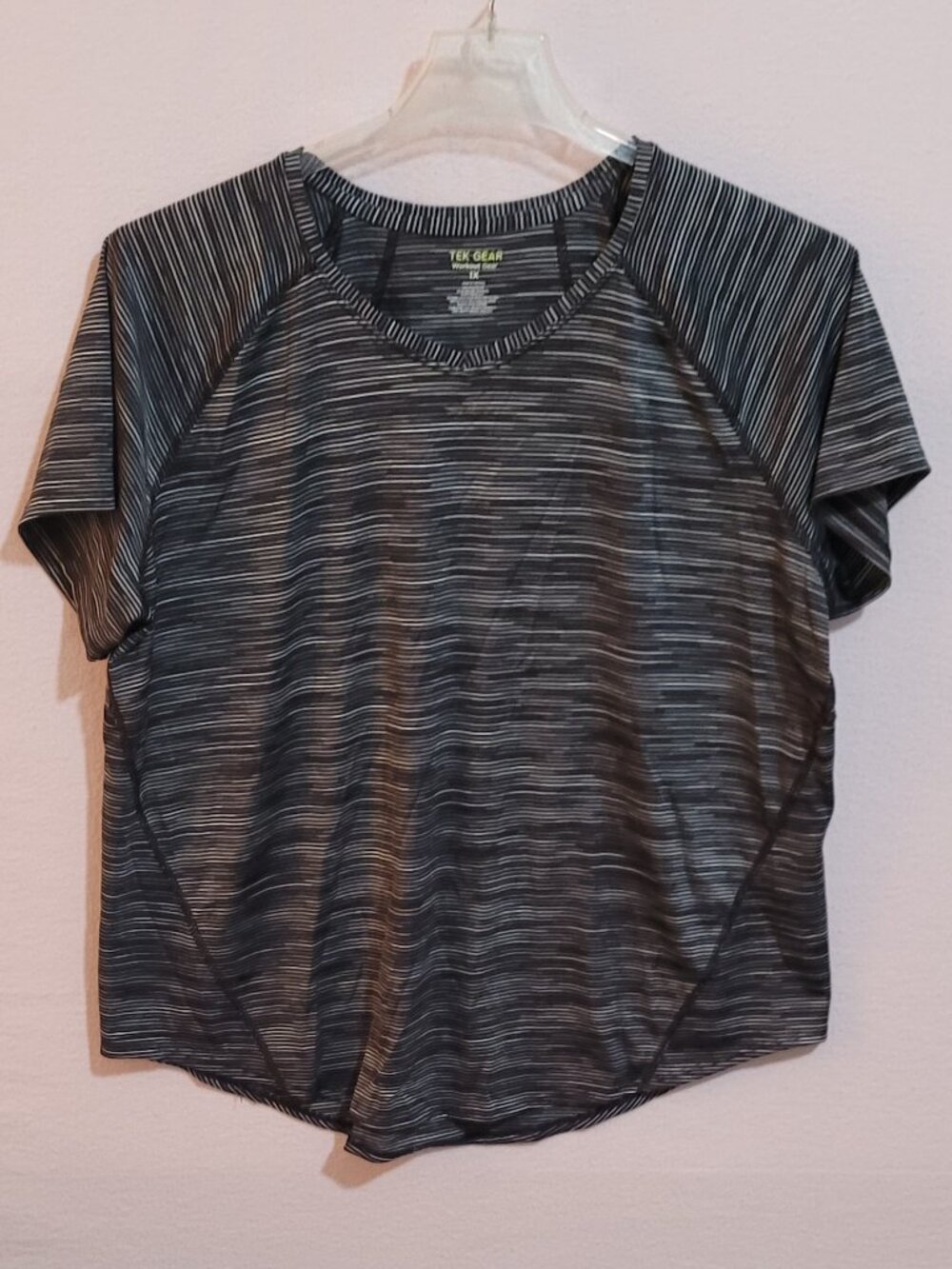 Women's T-Shirt TEK GEAR Workout Gear Size 1X Black & White Stripe